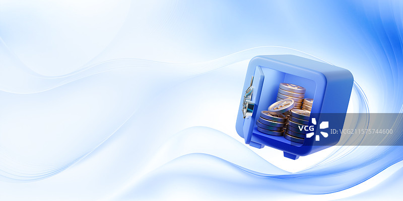 3D蓝色金融主体插画保险柜图片素材