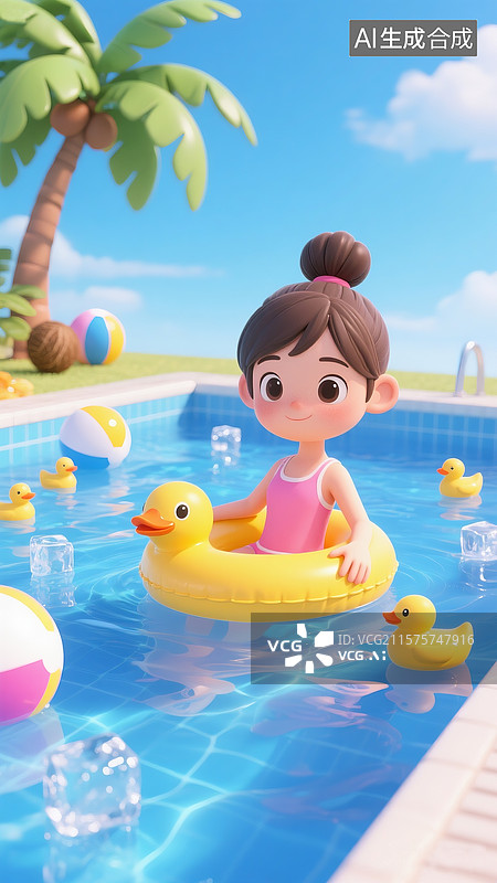 【AI数字艺术】可爱的宝宝在游泳池里玩耍图片素材