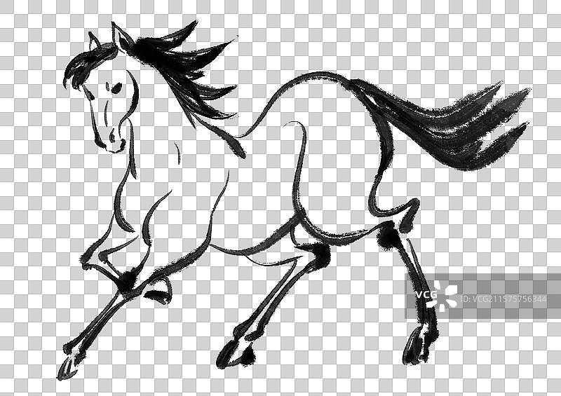 奔跑的马马年生肖水墨风格手绘插画元素图片素材