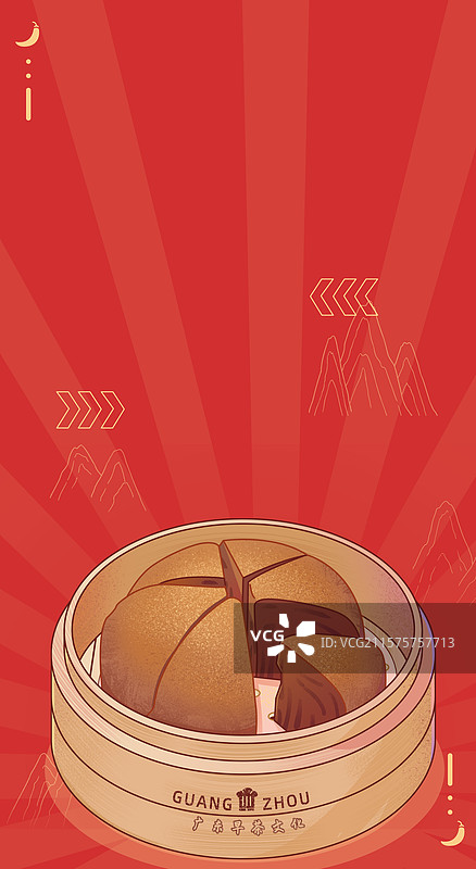 广州马拉糕糕点广东早茶文化蒸笼美食平面海报公众号封面新媒体运营图插画图片素材