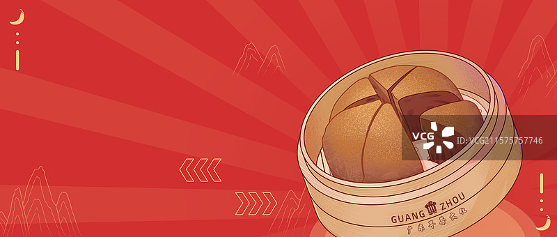 广州马拉糕糕点广东早茶文化蒸笼美食平面海报公众号封面新媒体运营图插画背景图片素材