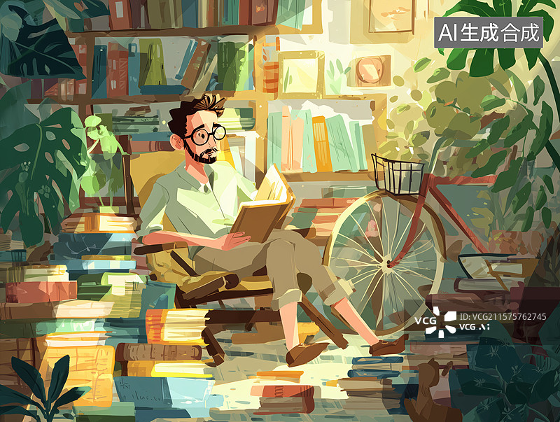 【AI数字艺术】书房中的阅读时光图片素材