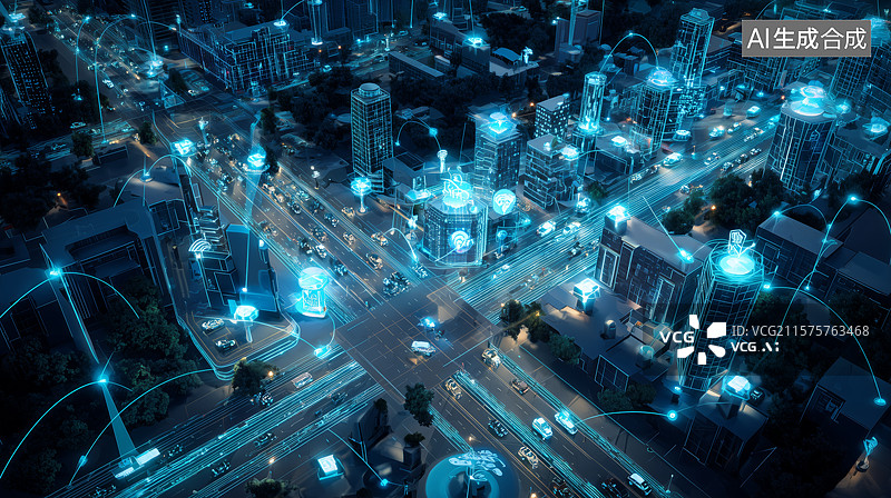 【AI数字艺术】未来智慧城市夜景图片素材