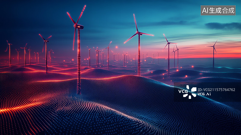 【AI数字艺术】未来风力发电场图片素材