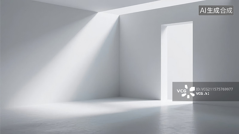 【AI数字艺术】光线穿透门缝照亮的空旷房间图片素材