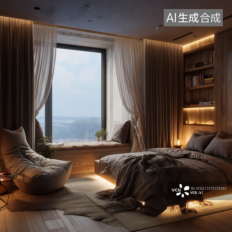 【AI数字艺术】自然极简风格卧室设计图片素材