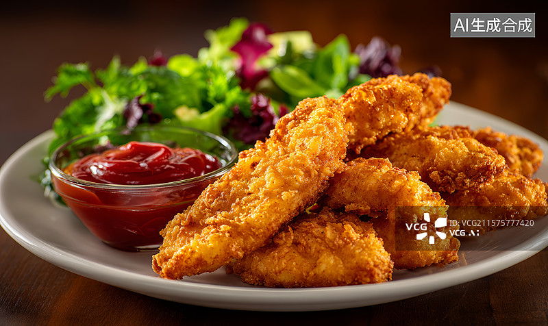 【AI数字艺术】香脆炸鸡配沙拉图片素材