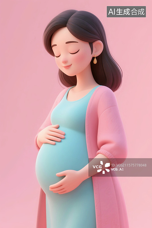 【AI数字艺术】3D立体三维C4D母亲节妇女节怀孕的女人孕妇母亲妈妈摸着孕肚幸福快乐图片素材