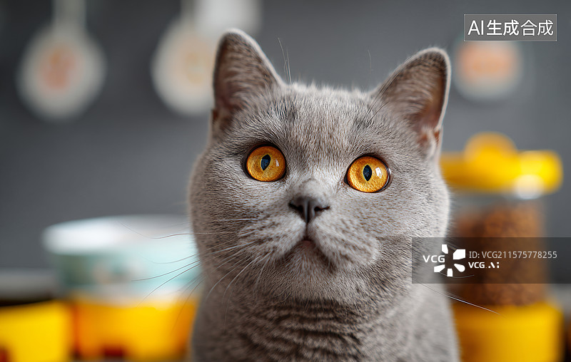 【AI数字艺术】灰色猫咪的凝视图片素材