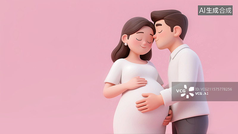 【AI数字艺术】3D立体三维C4D家庭关爱微笑幸福快乐母亲节妇女节男人女人相伴家庭青年夫妇伴侣怀孕的肚子孕肚图片素材