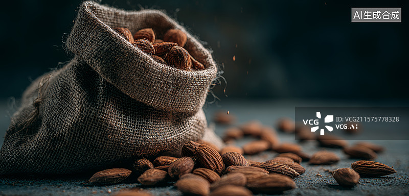 【AI数字艺术】袋中散落的杏仁图片素材