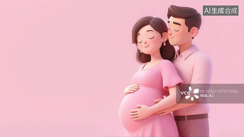 【AI数字艺术】3D立体三维C4D家庭关爱微笑幸福快乐母亲节妇女节男人女人相伴家庭青年夫妇伴侣怀孕的肚子孕肚图片素材