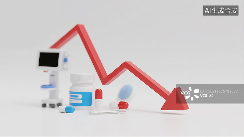 【AI数字艺术】医药行业股票下跌趋势红色折线图图片素材