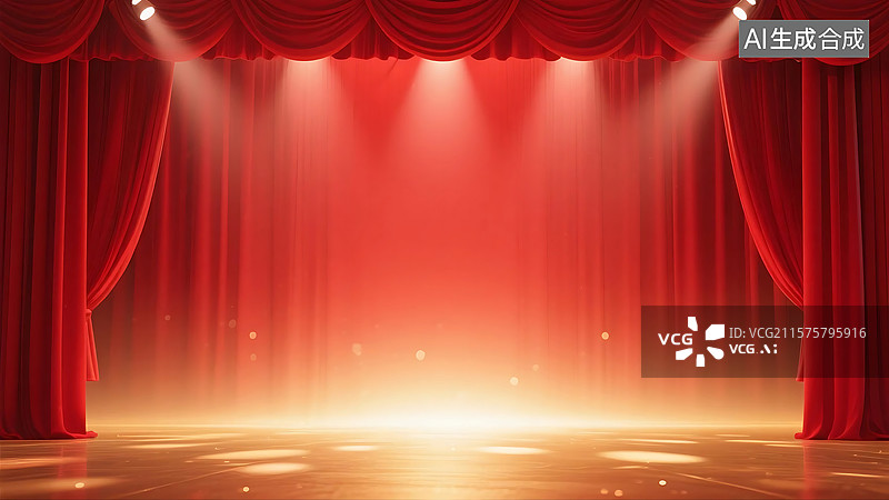 【AI数字艺术】红色背景幕聚光灯镭射灯光特效舞台展台图片素材