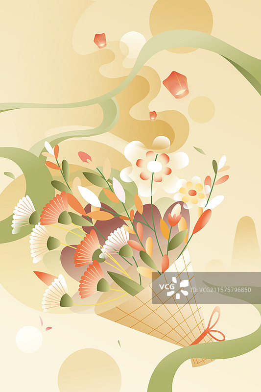 卡通七夕节乞巧节传统节日牛郎织女情人节伴侣情侣古人约会鹊桥喜鹊购物消费风景古风中国风国潮渐变矢量插画图片素材