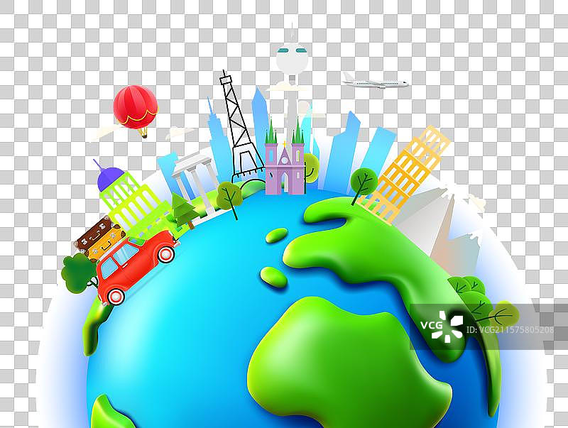 世界旅行概念与不同的世界景点图片素材