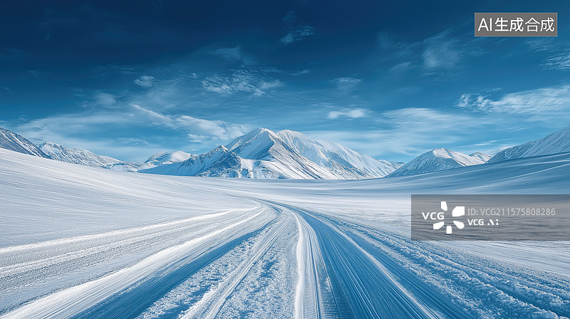 【AI数字艺术】雪山轮胎印图片素材