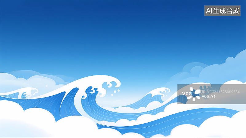 【AI数字艺术】蓝色的海浪插画图片素材