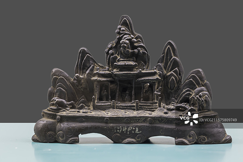 山水人物纹笔架 明代图片素材