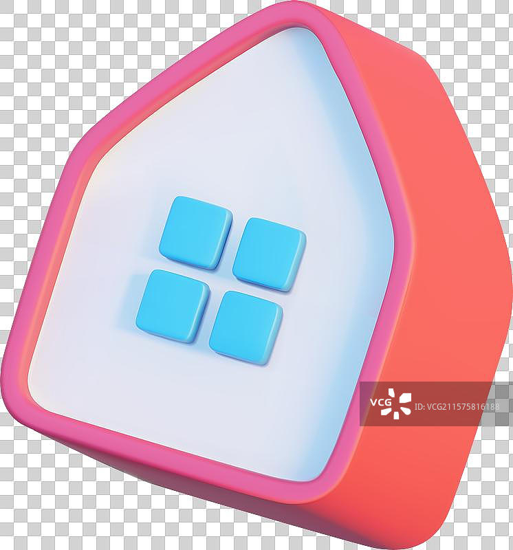孤立在背景上的抽象粉色房屋的3D渲染图图片素材