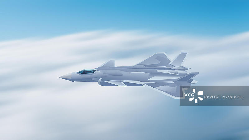 中国国防现代化军事高科技先进矢量发动机5代机歼20战斗机巡航天空科幻幻想插画图片素材