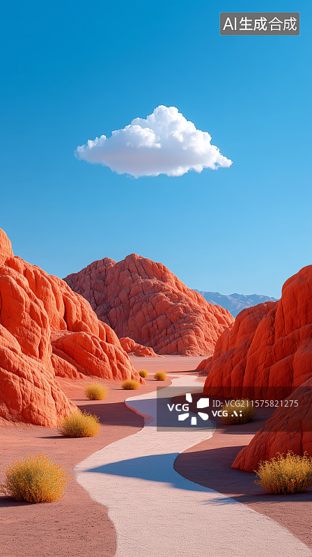 【AI数字艺术】橙色草丛与雪山背景的奇幻景观图片素材