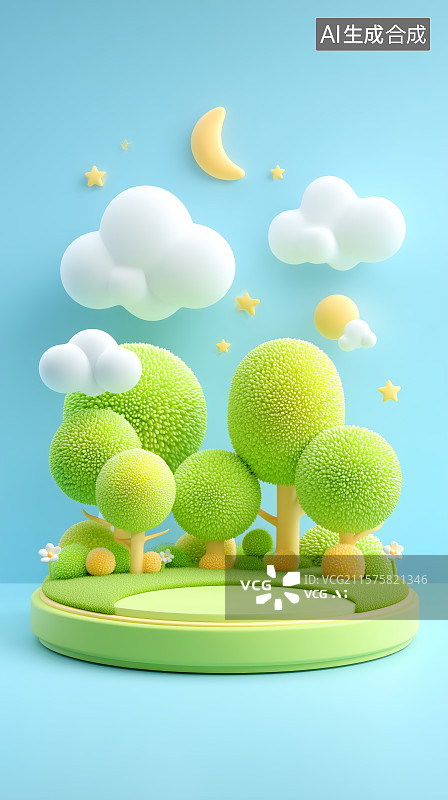 【AI数字艺术】卡通风格的绿色森林场景图片素材