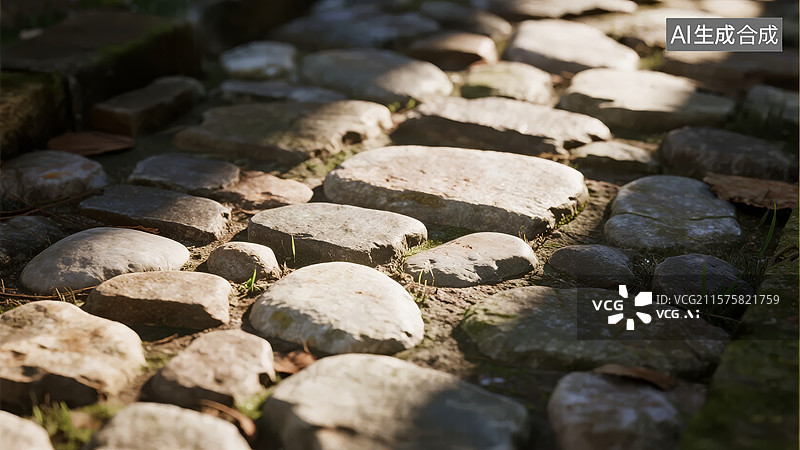 【AI数字艺术】古老石板路的细节特写图片素材