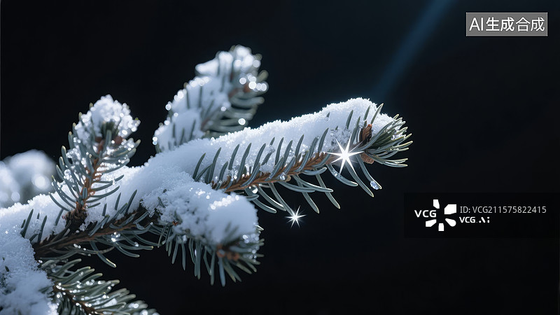 【AI数字艺术】雪覆松枝，阳光闪烁图片素材
