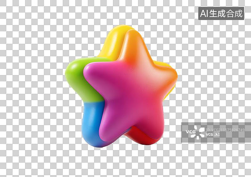 【AI数字艺术】【免抠png素材】一颗彩色3D五角星图片素材