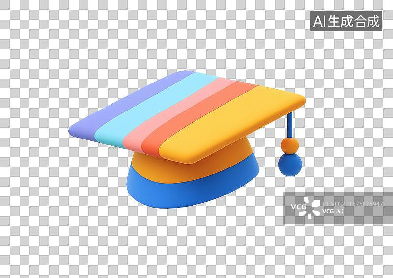 【AI数字艺术】【免抠png素材】彩色3D卡通毕业帽图片素材