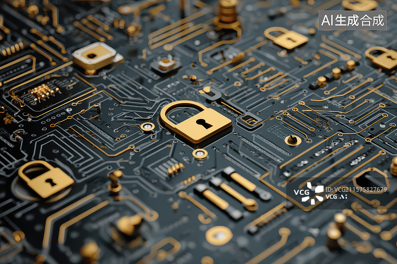 【AI数字艺术】​​电路板芯片安全锁标识图​​图片素材