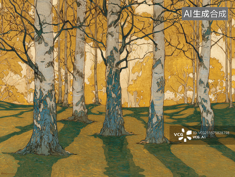 【AI数字艺术】白桦树林秋天图片素材