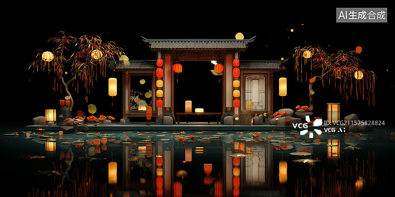 【AI数字艺术】国风三维场景背景图片素材
