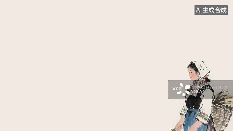 【AI数字艺术】农村妇女水墨画背景右下图片素材