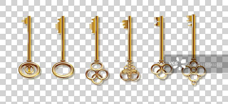复古奢华的金色3D真实钥匙图片素材
