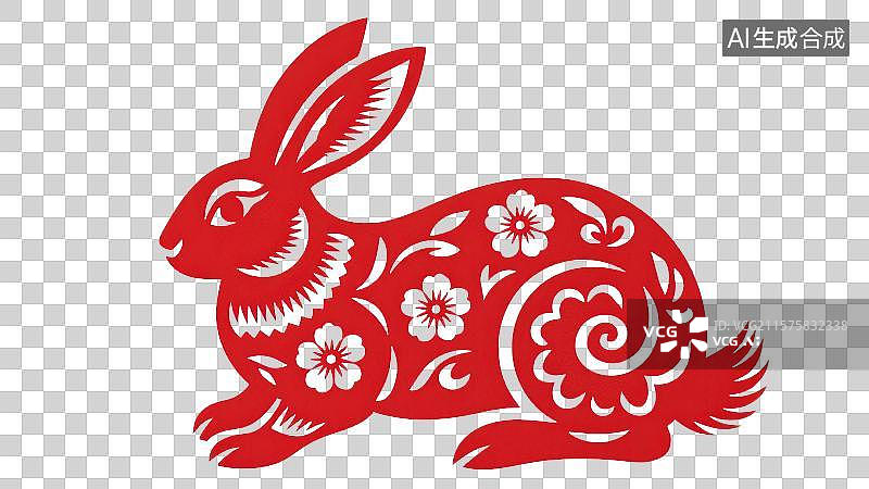 【AI数字艺术】3D渲染免抠图形元素传统剪纸窗花十二生肖兔年元素纹样图片素材