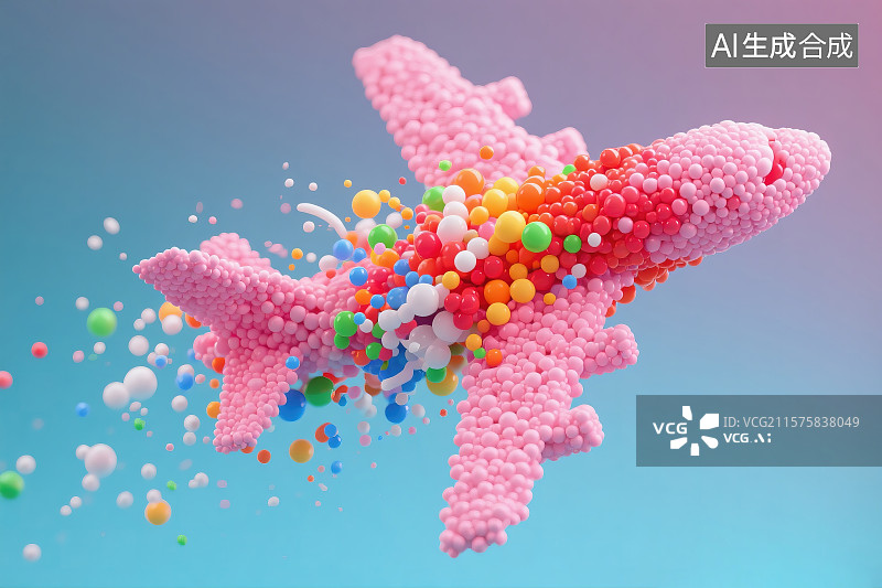 【AI数字艺术】彩色波波球组成的飞机图片素材