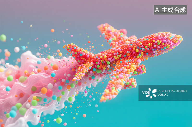 【AI数字艺术】彩色波波球组成的飞机图片素材