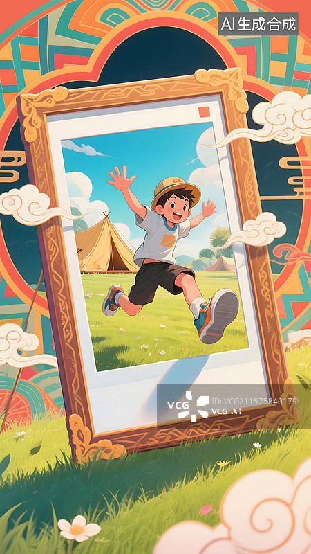 【AI数字艺术】儿童露营快乐时光定格瞬间图片素材