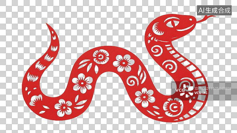 【AI数字艺术】3D渲染免抠图形元素传统剪纸窗花十二生肖蛇年元素纹样图片素材
