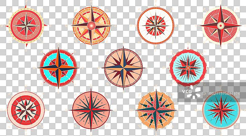 复古海洋风玫瑰航海图，色彩丰富图片素材