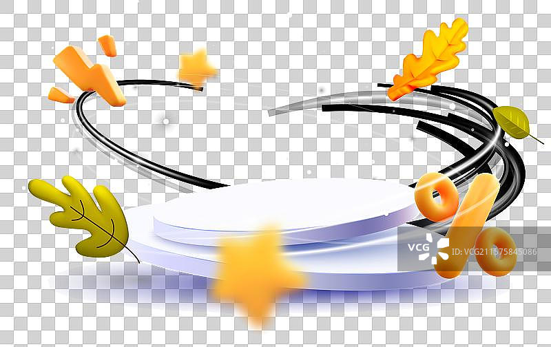 秋季促销讲台，伴随飘落的树叶图片素材