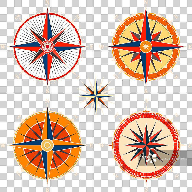 复古海洋风玫瑰航海图，色彩丰富图片素材