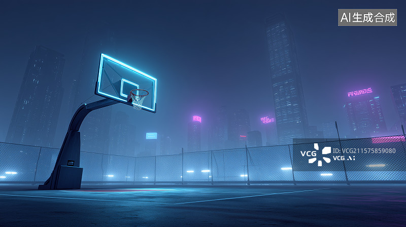 【AI数字艺术】赛博朋克篮球场景观图片素材