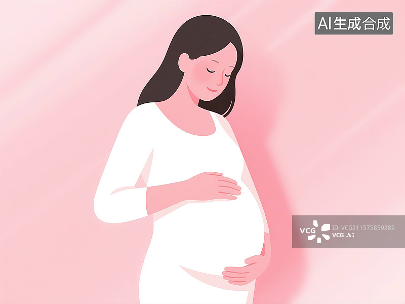 【AI数字艺术】扁平风格肌理插画母亲节妇女节怀孕的女人孕妇母亲妈妈摸着孕肚幸福快乐图片素材