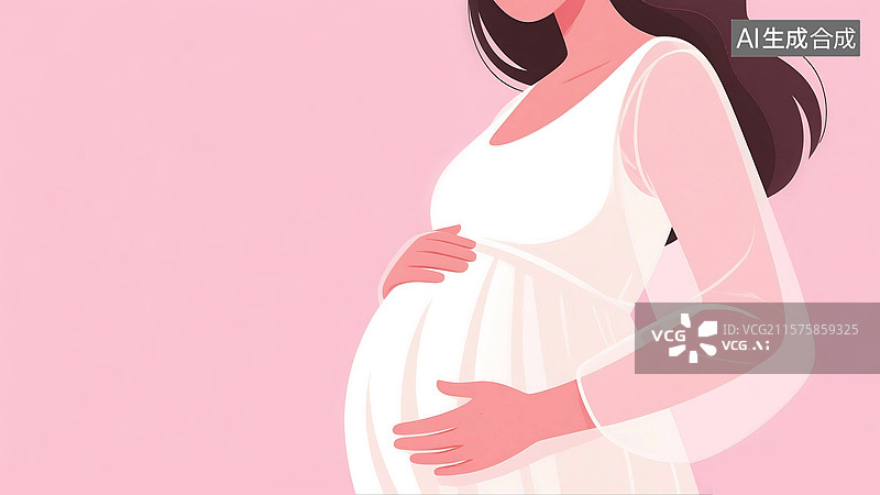 【AI数字艺术】扁平风格肌理插画母亲节妇女节怀孕的女人孕妇母亲妈妈摸着孕肚幸福快乐图片素材