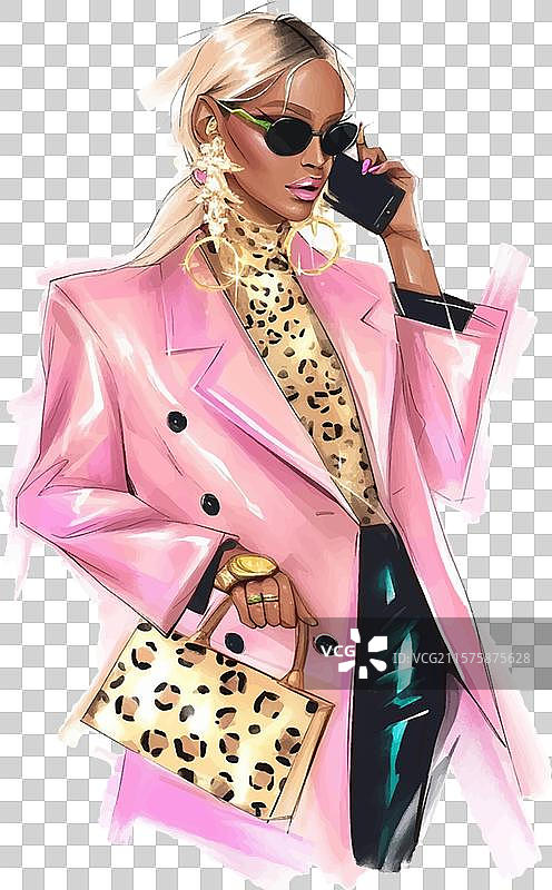 一位穿着粉色外套的女性正在用手机通话图片素材