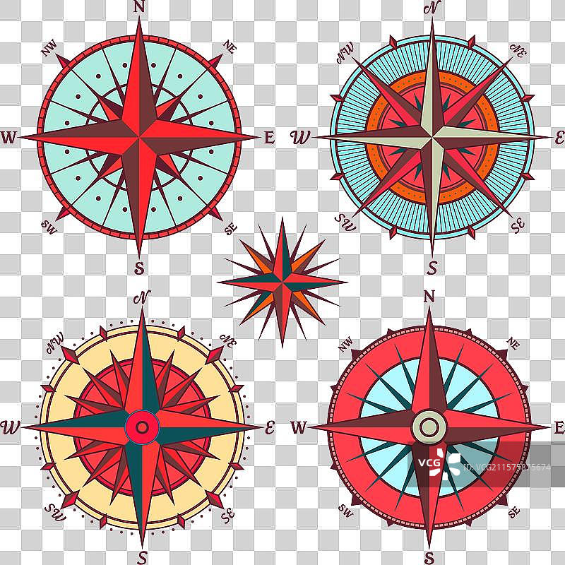 复古海洋风向玫瑰航海图，色彩丰富图片素材