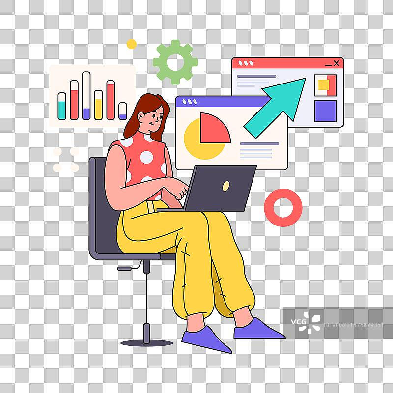 女性使用笔记本电脑进行数据分析编程图片素材